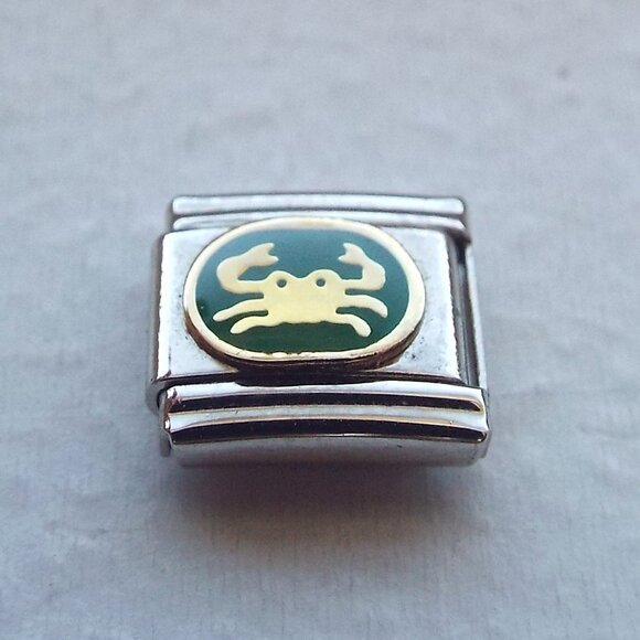 Cancer sign on green enamel 9mm stainless steel italian charm bracelet link new - Picture 1 of 2